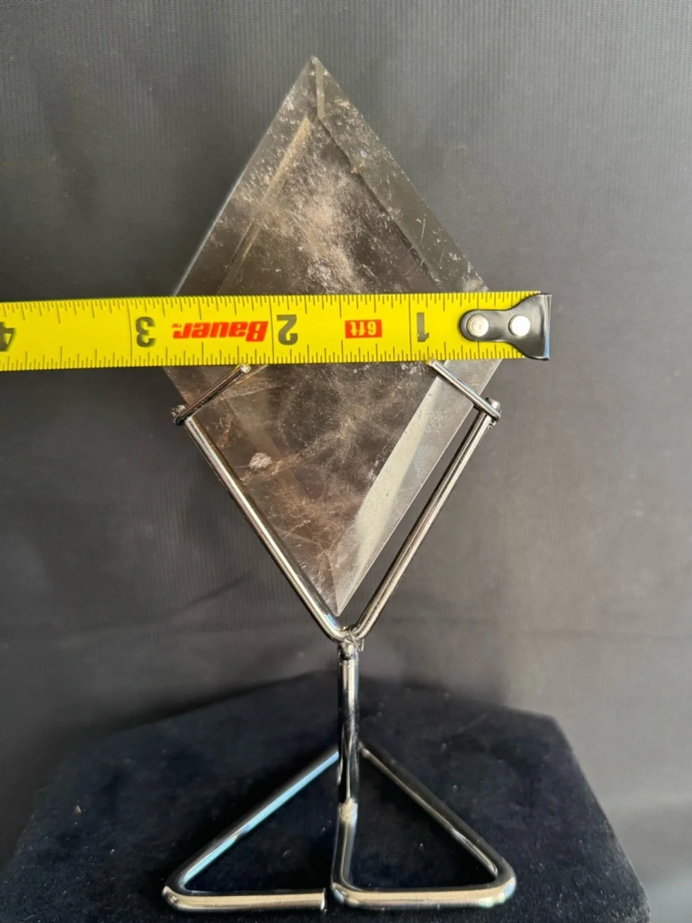 Smoky Quartz Crystal Faceted Diamond on Metal Stand